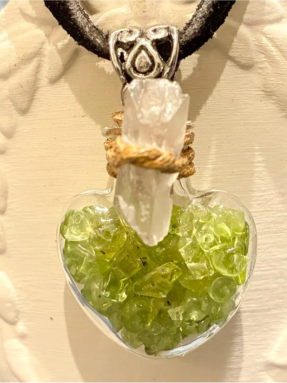 Handcrafted Peridot Heart Crystal Pendant Necklace